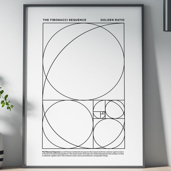 Fibonacci Sequence Poster: Geometric Minimalist Art Print, Unframed Paper Poster 11x14in