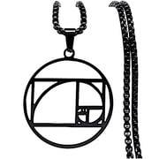 Fibonacci Spiral Necklace Black Stainless Steel Sacred Geometry Pendant