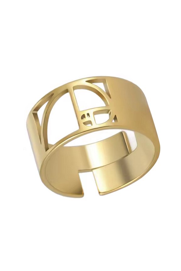 Fibonacci Spiral Ring Gold PVD Stainless Steel Adjustable Sacred Geometry Band Womens Mens Fantasy Forge Jewelry