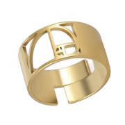 Fibonacci Spiral Ring Gold PVD Stainless Steel Adjustable Sacred Geometry Band Womens Mens Fantasy Forge Jewelry