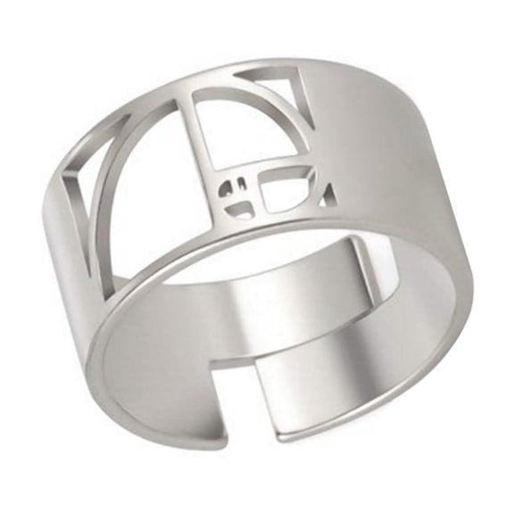 Fibonacci Spiral Ring Silver Stainless Steel Sacred Geometry Band