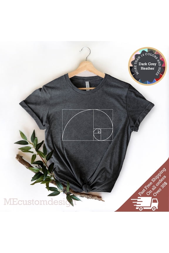 Fibonacci Spiral T-Shirt, Golden Ratio Math Shirt, Sacred Geometry Graphic Tee, Mathematics Teacher Top, Nerdy Math Lover, F7317 Tshirt All Size S-5XL