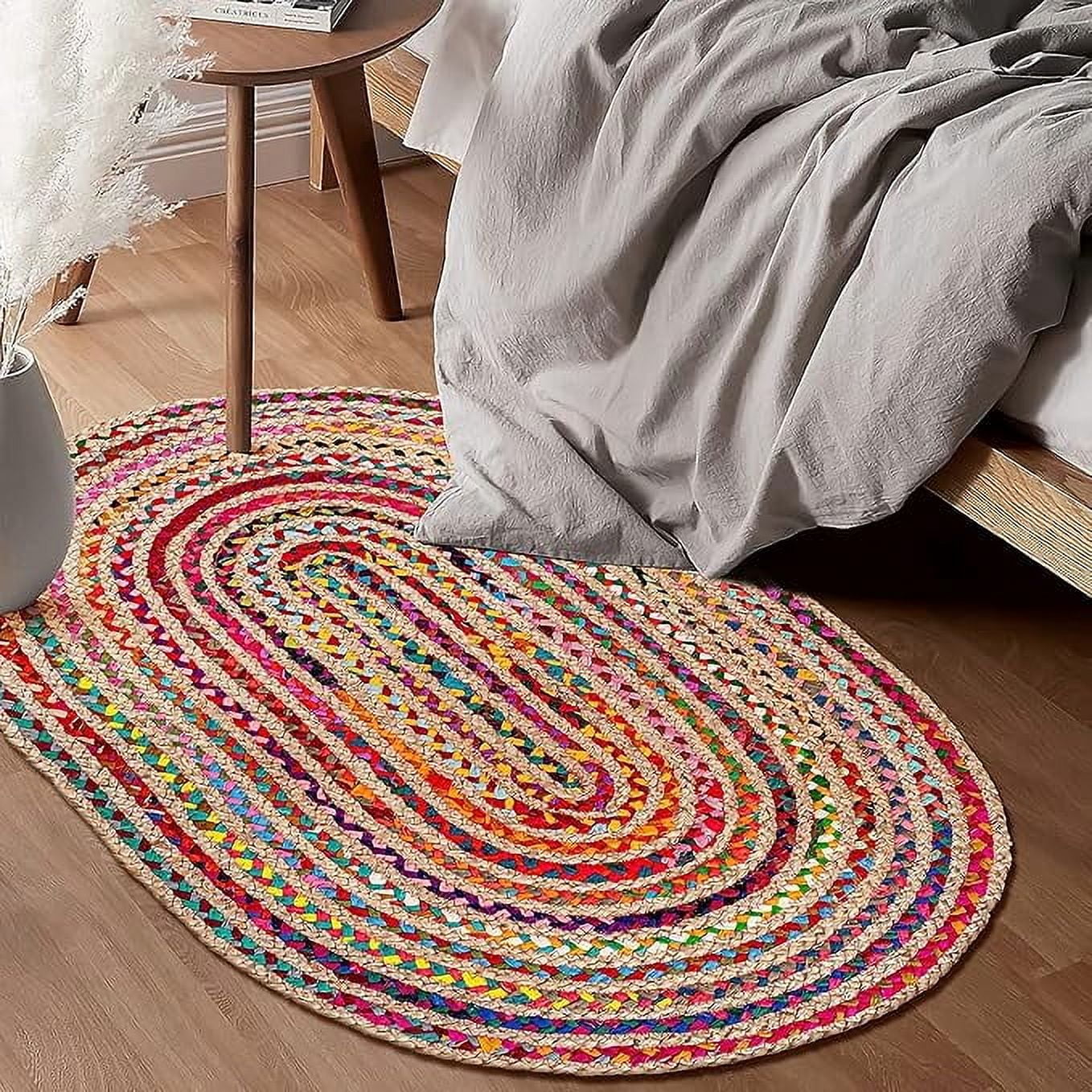 FibreGold Handcrafted Jute And Chindi Oval Rug- Vintage Area Rug for Living Room, Bedroom, Or Office