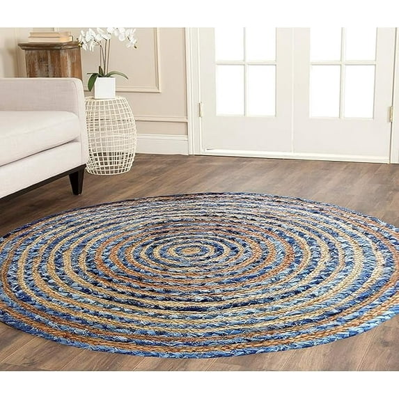 FibreGold Handcrafted Solid Denim Rug - Vintage Area Rug for Living Room, Bedroom, Or Office