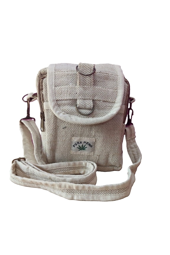 Unisex Adjustable Length Hemp Organic Cotton Shoulder Bag, Beige, 1