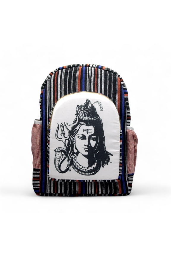 Organic Hemp Backpack Bag - Eco Friendly Cat Meditation Design Durable Rustic Casual Daypack Bag by Fibre Gold