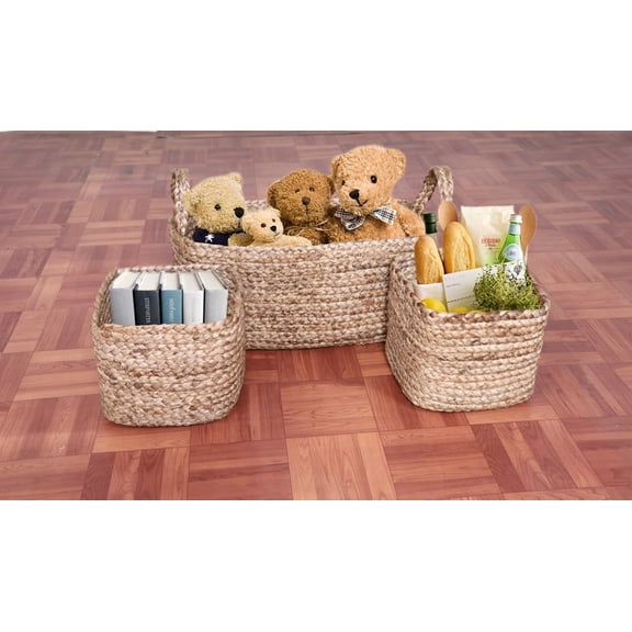 FibreGold Rectangle 3Pcs Set Braided Jute Basket Eco-Friendly Toy Storage Basket