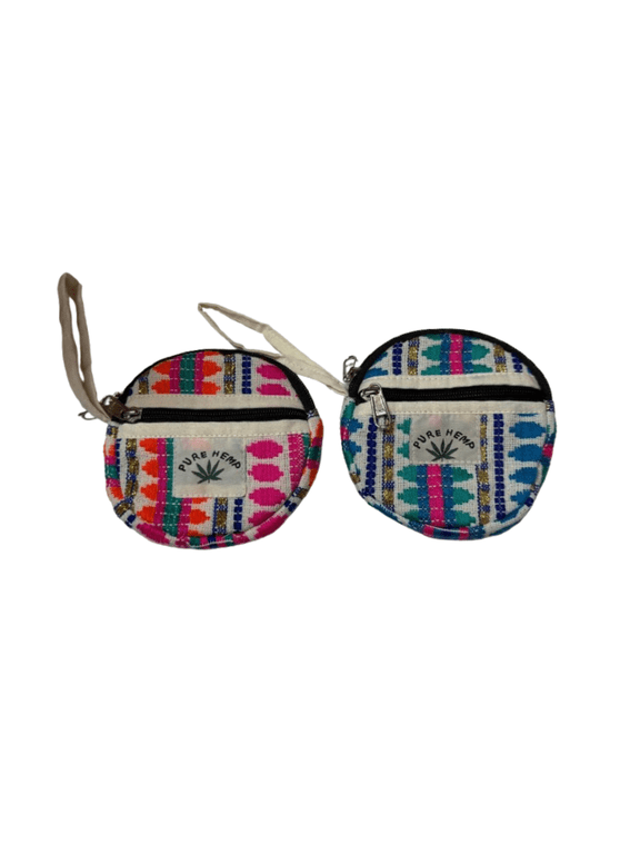 Round Cotton Hemp Coin Purse, Hemp pouch, Hemp Wallet, Coin Bag(Multi)