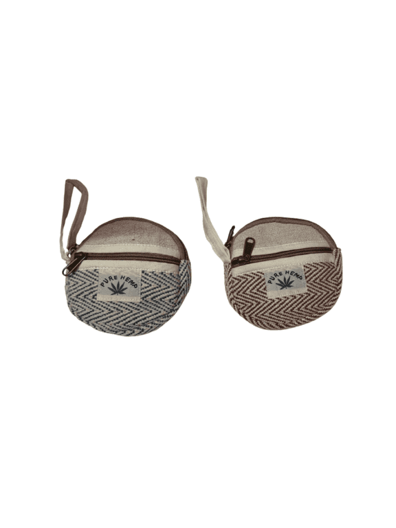 Round Cotton Hemp Coin Purse, Hemp pouch, Hemp Wallet, Coin Bag