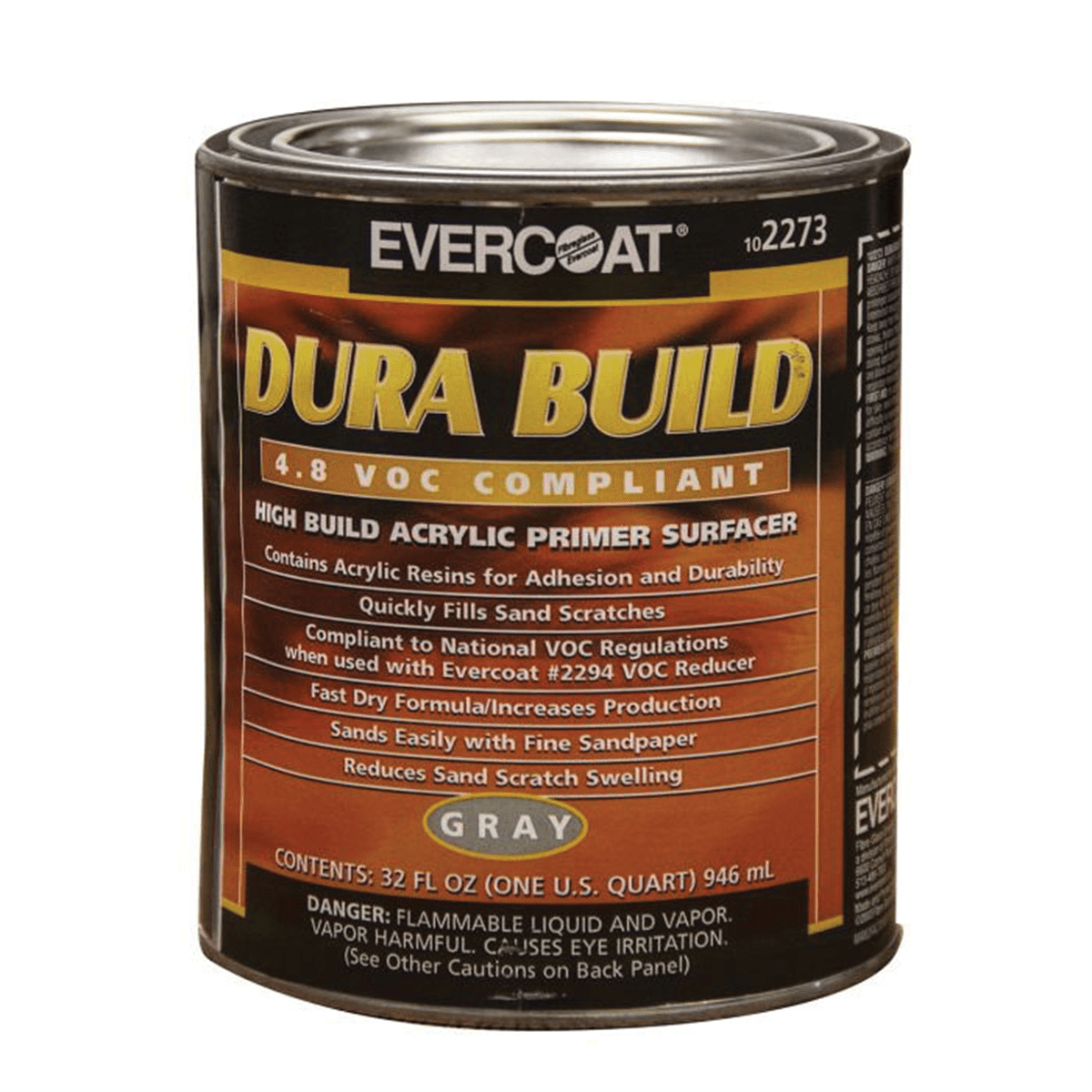 Fibre glass Evercoat 102273 Fast Drying Dura Build Acrylic Primer, 1 qt Round Can, Gray, 1200 sq-ft/gal Coverage