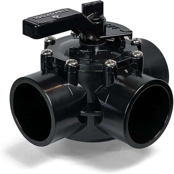 FibroPool Swimming Pool Diverter Valve - 1 1/2 inch - 3 Way - Positive Seal & Non Lube Replacement Valve for Pools and Spas Black