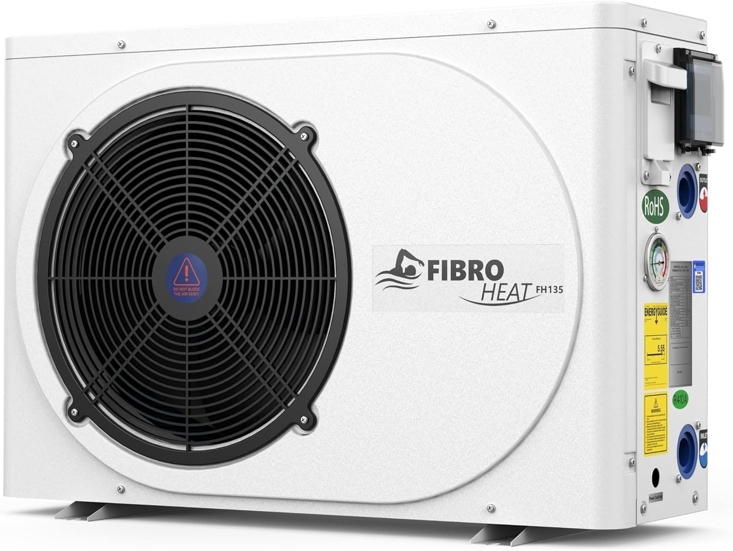 FibroPool Swimming Pool Heat Pump - FH135 35,000 BTU - for Above and In Ground Pools and Spas - High Efficiency, All Electric Heater - No Natural Gas or Propane Needed