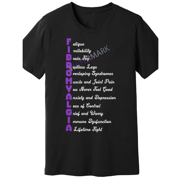 Fibromyalgia Awareness Men's T-Shirt - Comfortable Cotton, Short Sleeve, Round Neck in Black with Purple Text - Machine Washable, All-Season Supportive Tee