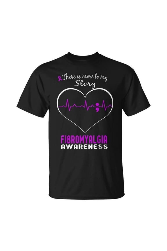 Fibromyalgia Awareness Purple Ribbon Semicolon Heartbeat Graphic T-Shirt Chronic Illness Warrior Support Tee for Men and Women