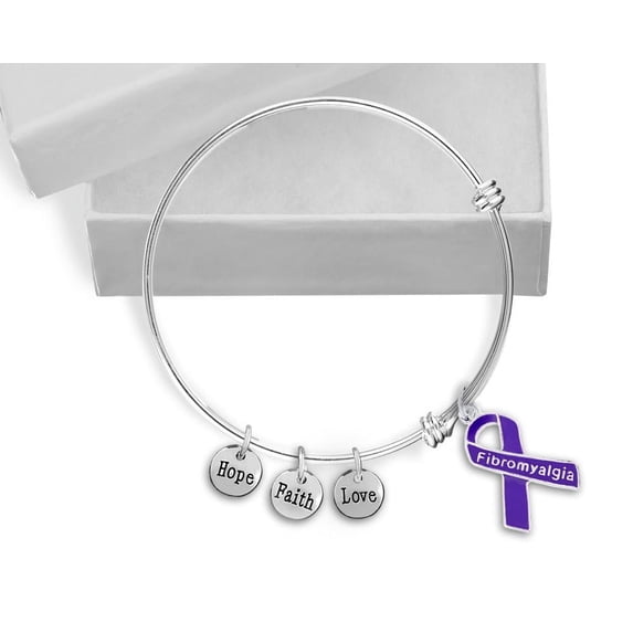 Fibromyalgia Purple Ribbon Retractable Bracelets