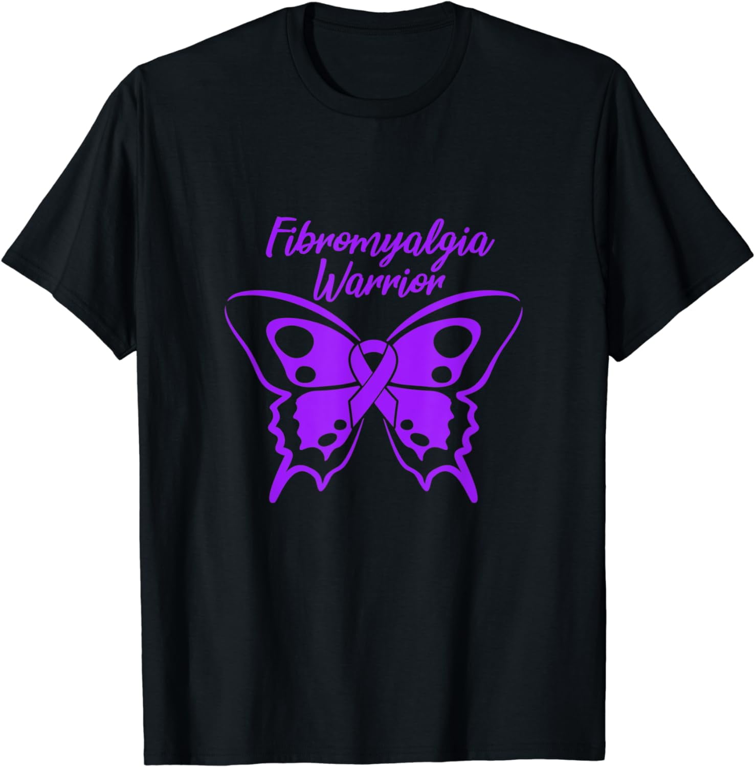 Fibromyalgia Warrior Fibro Awareness Purple Butterfly Ribbon T-Shirt