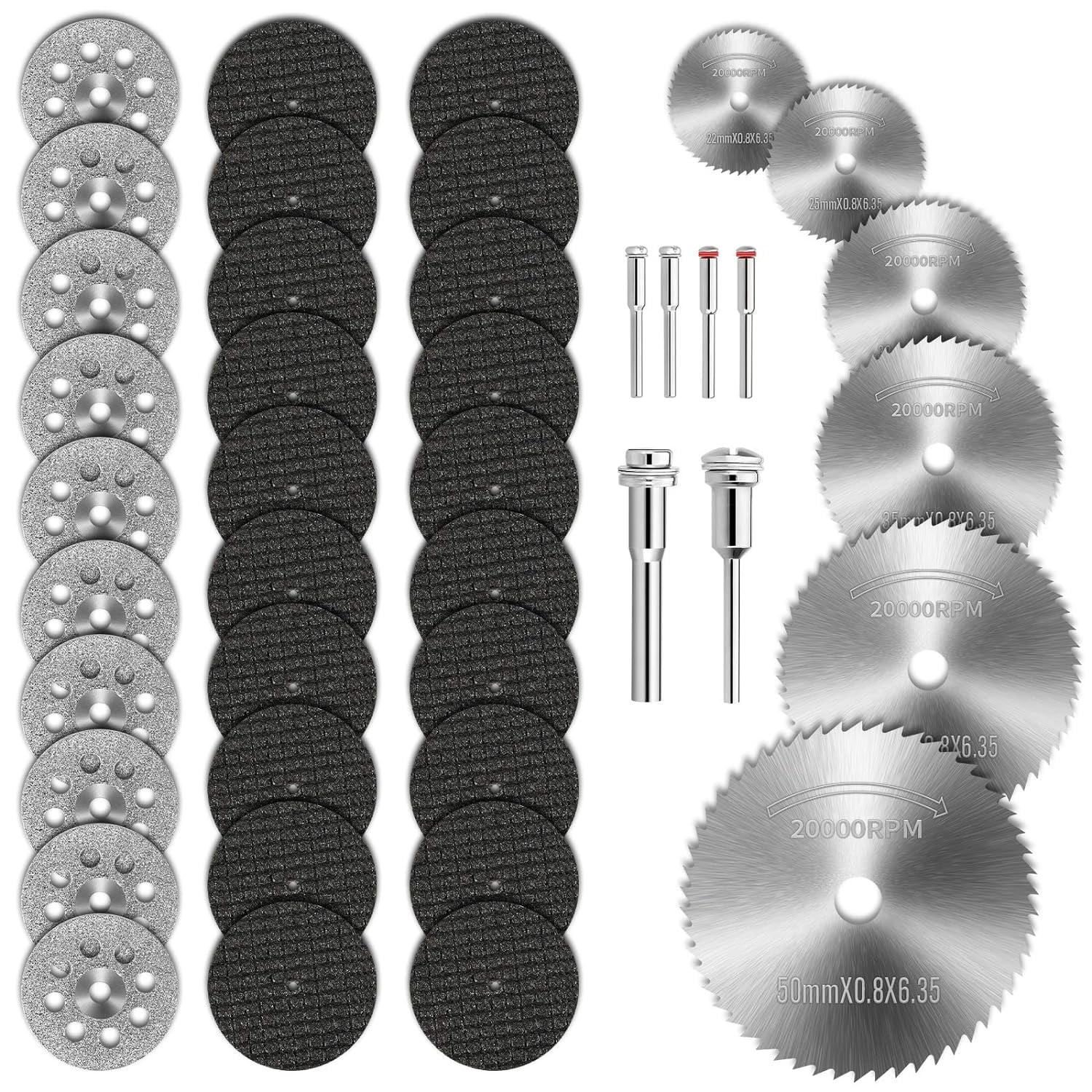 Ficarrico 42 Pcs Mini Diamond Cutting Disc, 6 Mandrels Hss Mini