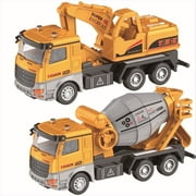 Ficcug 2 Pack Friction Powered Excavator Toys & Cement Mixer Trucks,Pull Back Construction Vehicle Toy for Boys Girls Toddlers Ages 3-6
