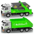 thumbnail image 1 of Ficcug 2 Pack Pull Back Garbage Truck Toy, 1/48 Scale Alloy Trash & Dump Truck,Friction Powered Toys Cars for Age 3 4 5 6 Boys Girls Toddlers, 1 of 6
