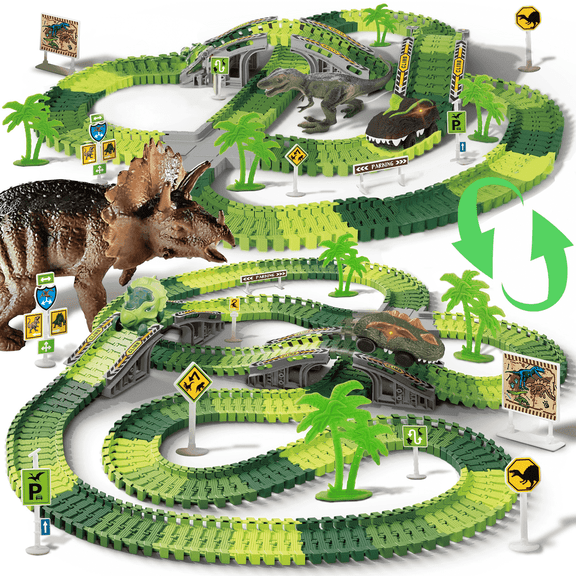 Ficcug Dinosaur Race Track Toys, 340PCS Dinosaur Car Track Set with  Dinos &  Cars,STEM Vehicle Playset Gift for Kids Boys Girls Ages 3-8