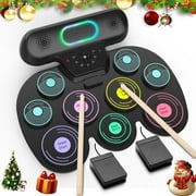 Ficcug Electronic Drum Set for Kids Adults,9 Pads Portable MIDI Roll-up Drum Kit with Dual Speakers / Headset Jack / Drumsticks / Foot Pedals,for Beginners