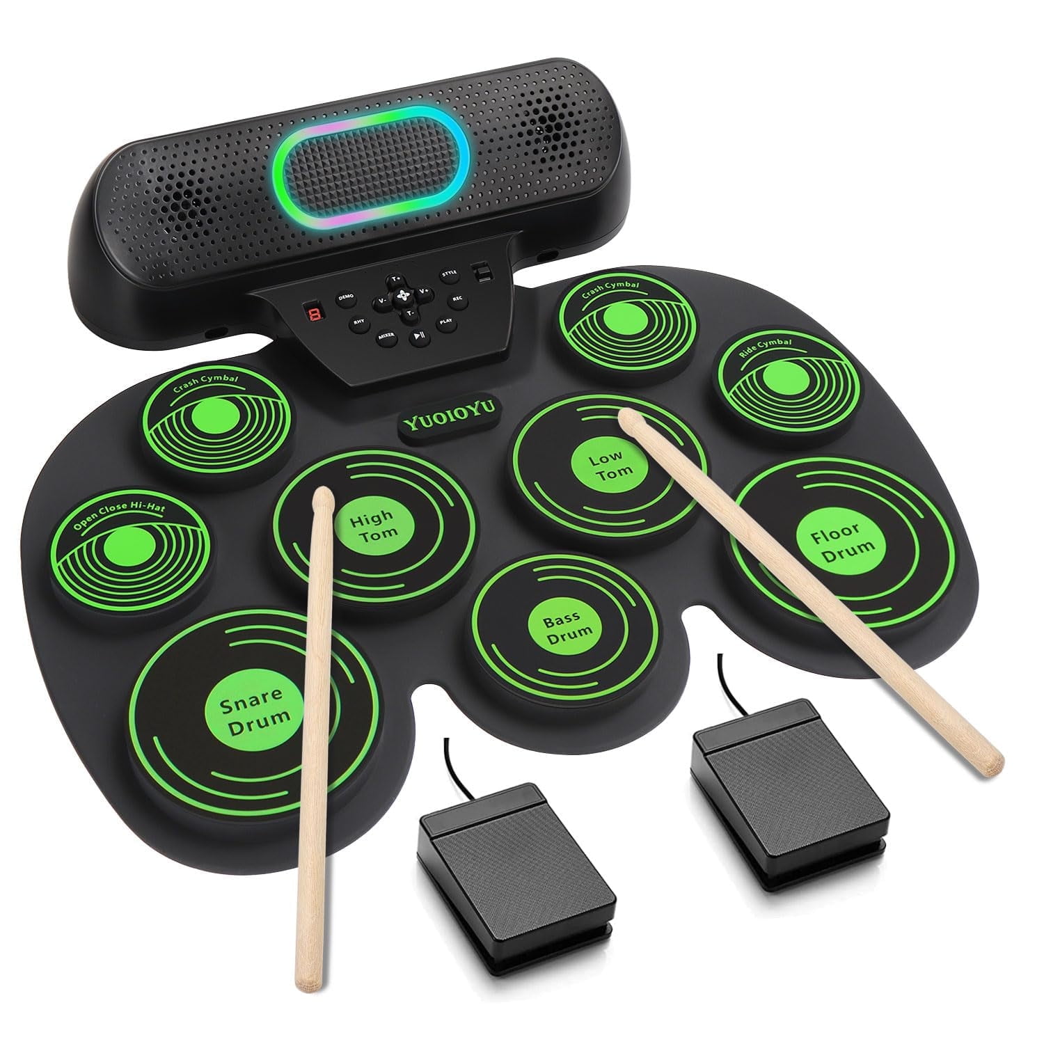 Kit Batterie électronique Portable 9 Pads Avec Haut-parleurs - Parfait Pour Débutants, Pliable, Avec Baguettes Et Pédale - 7