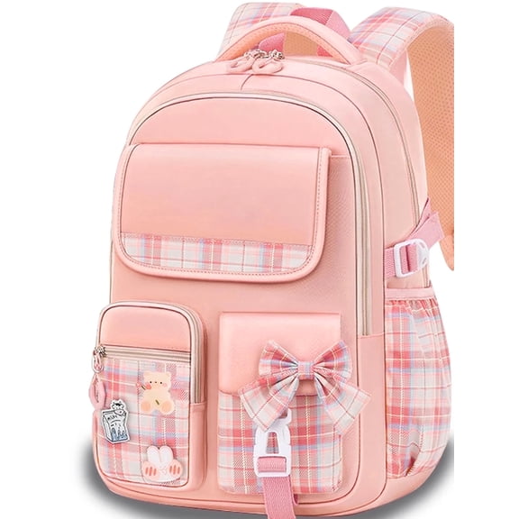 Ficcug Girls School Backpacks,Fashion School Bag for Kids Teens,30L Waterproof Students Bookbags for Elementary Middle,Pink