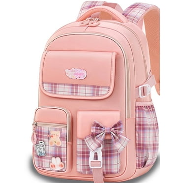 Ficcug Girls School Backpacks,Fashion School Bag for Kids Teens,Waterproof Students Book Bags for Elementary Middle,Pink