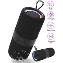 Ficcug Portable Wireless Bluetooth Speaker,Waterproof Speaker with LED Lights / Deep Bass,10H Playtime,TWS Pairing for Outdoor Party,Black