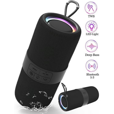 Ficcug Portable Wireless Bluetooth Speaker,Waterproof Speaker with LED Lights / Deep Bass,10H Playtime,TWS Pairing for Outdoor Party,Black