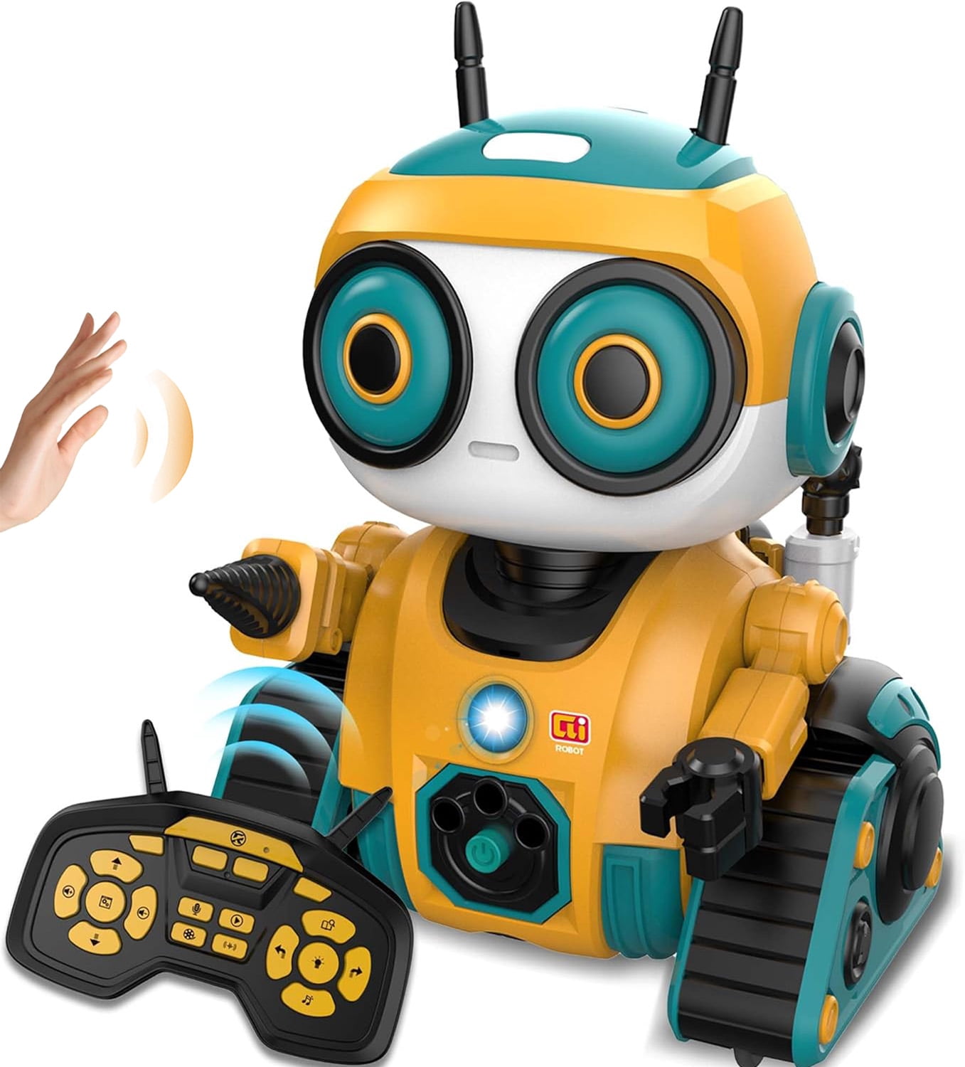 Ficcug Remote Control Robot Toys for Kids,Recording/Voice changing/Touch Sensing,Educational Programmable Interactive Smart Cute Robot for 3-6 Year Old Boys Girls Toddlers,Yellow