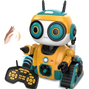 Ficcug Remote Control Robot Toys for Kids,Recording/Voice changing/Touch Sensing,Educational Programmable Interactive Smart Cute Robot for 3-6 Year Old Boys Girls Toddlers,Yellow