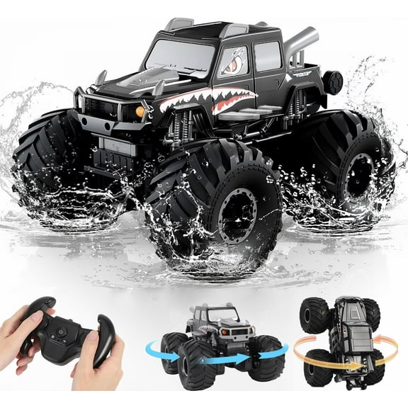 Ficcug Remote Control Cars,2 in 1 Land Water Monster Truck Toy,1:16 4WD off Road RC Cars for All Terrain,Gifts for Kids Boys Girls,Black