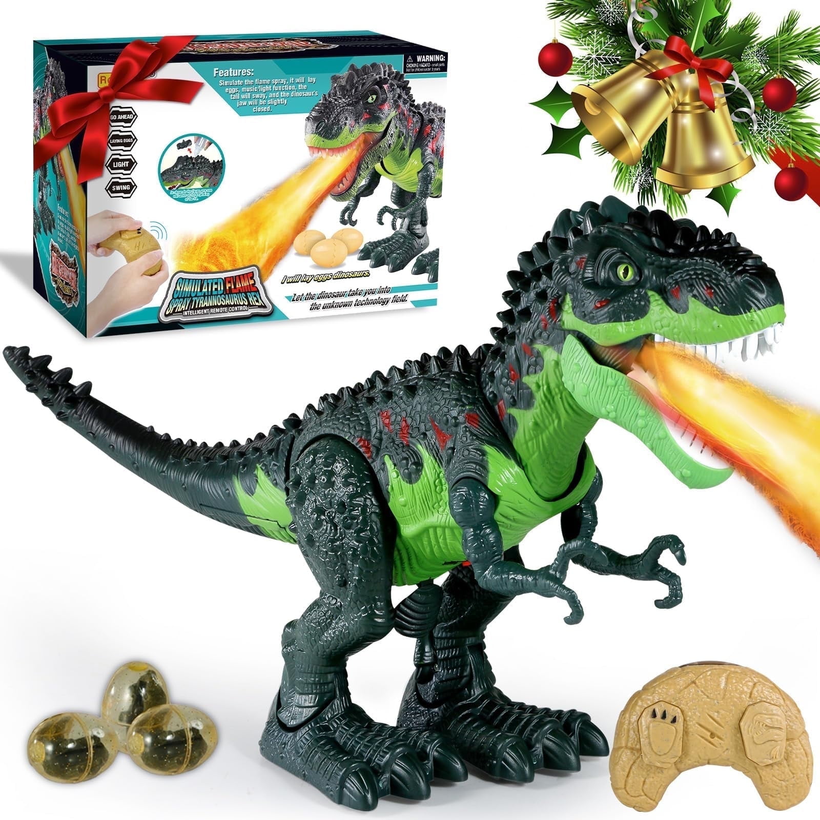 Ficcug Remote Control Dinosaur Robot Toys for Kids 3-5,Realistic Walking Electronic Dinosaur Pet with Spray Roaring,RC Toy for Age 3-12 Boys Girls