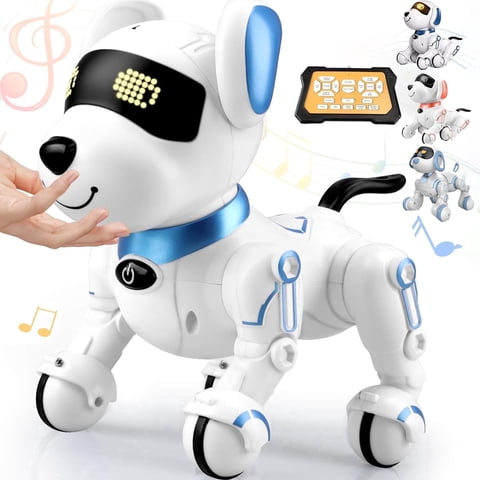 Ficcug Remote Control Robot Dog Toy, Digital Programmable Smart Interactive Puppy Pet with Touch Sensing,Gift for Boys Girls Kids 3+