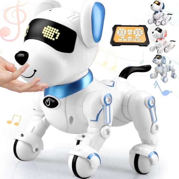 Ficcug Remote Control Robot Dog Toy, Digital Programmable Smart Interactive Puppy Pet with Touch Sensing,Gift for Boys Girls Kids 3+