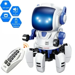 Ficcug Remote Control Robot Toys for Boys,360° Rotation Intelligent Programmable Educational Toys for Girls Kids Toddlers Ages 3-8,Blue
