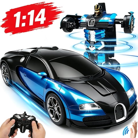 Ficcug Remote Control Transforming Car Robot Toys,2.4GHz 1/14 Scale Transform RC Racing Cars Toys with Gesture Sensing / One Key Deformation / 360 Spins for Kids Boys Girls