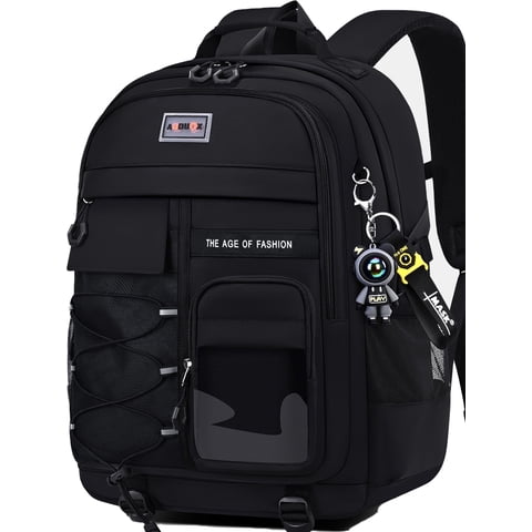 Ficcug School Backpack for 15.6" Laptop,Fashion Waterproof School Bag for Boys Girls Women Men Teens,Middle / High / College Bookbags,Black