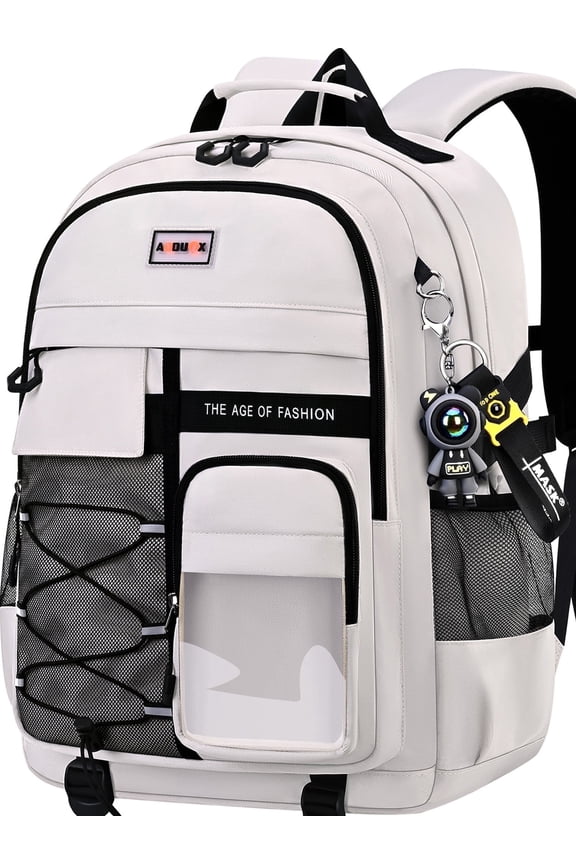 School Backpack for 15.6" Laptop,Fashion Waterproof School Bag for Boys Girls Women Men Teens,Middle / High / College Bookbags,off-White