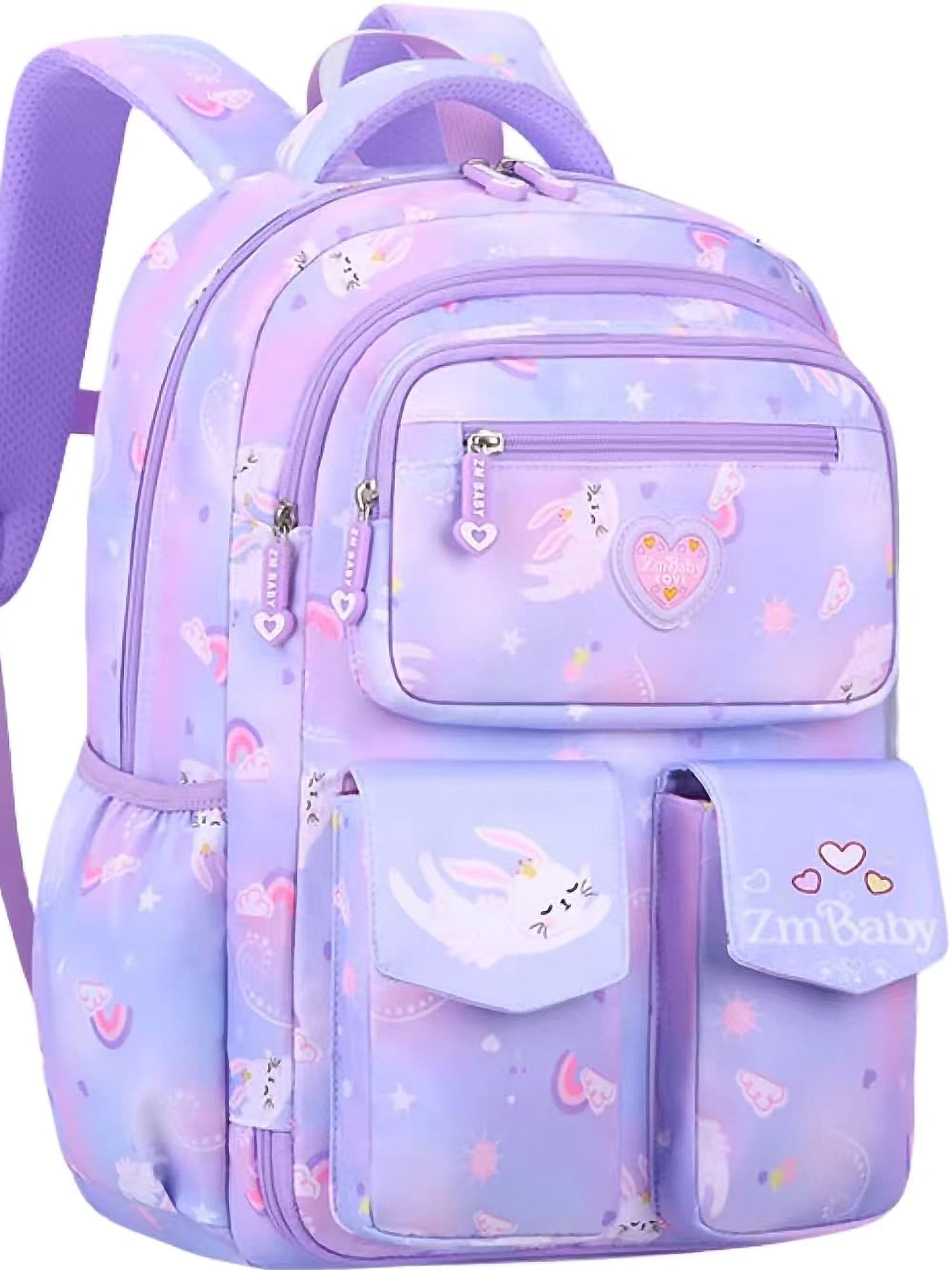 Ficcug School Backpack Girls School Bag,25L Wear-Resistant Lightweight Kids Backpacks Fashion Waterproof Bookbag,Purple