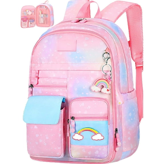 Ficcug School Bag Backpacks for Girls,Shoulder Children School Bookbags for Kids,Primary School Season Gift,Pink