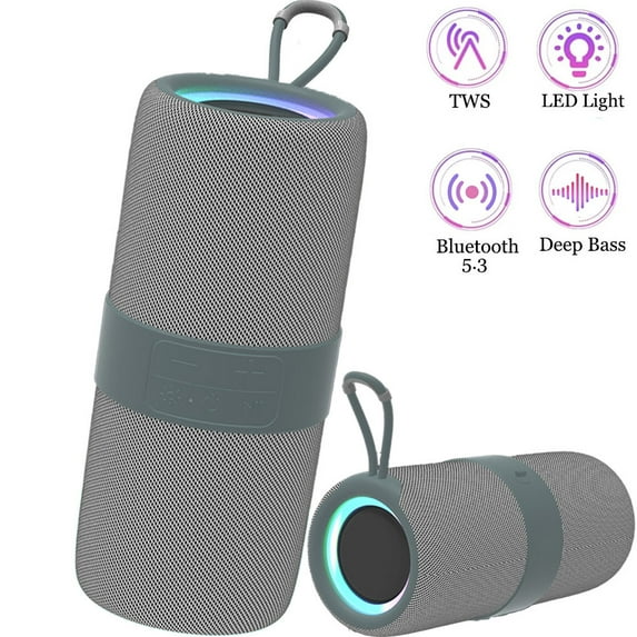 Ficcug Portable Wireless Bluetooth 5.3 Speaker,Waterproof Speaker with LED Lights and Deep Bass,Outdoor Party Speaker,TWS Pairing,Gray