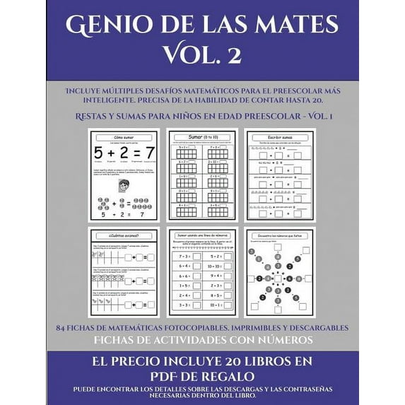 Fichas de actividades con nmeros Genio de las mates Vol. 2 : Incluye mltiples desafos matemticos para el preescolar ms inteligente. Precisa de . de contar hasta 20. 11 Span 1839119314