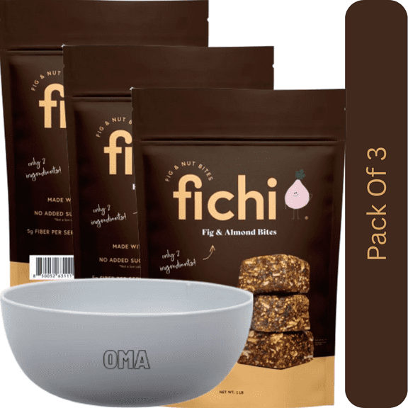 Fichi Fig & Almond Bites, Gourmet Fruit & Nut Snack, 16 oz. With White Bowl By OMA