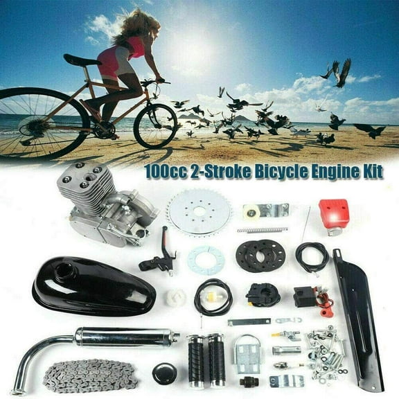 Fichiouy 100cc 2 Stroke Motorized Bicycle Engine Motor Complete Kit CDI Air-Cooled 48km/h