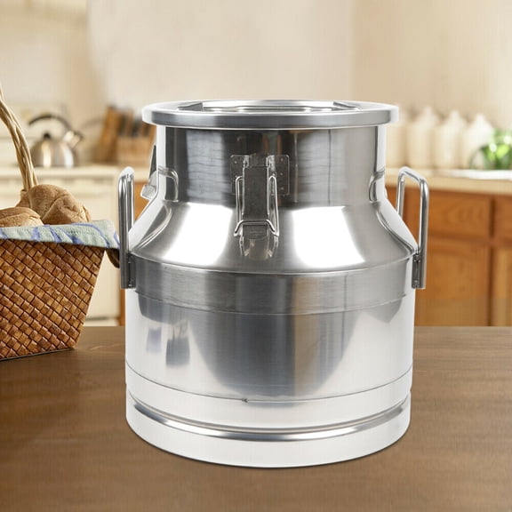 Fichiouy 12L Stainless Steel Milk Can Wine Pail Bucket Storage Jug Oil Barrel Container Silver