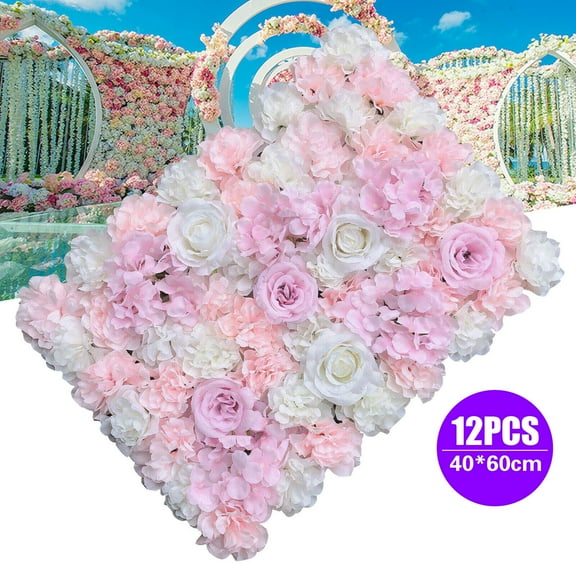 Fichiouy 12Pcs Artificial Flower Wall Panel 3D Hydrangea Backgroud Wedding Party Decor 60cmX40cm