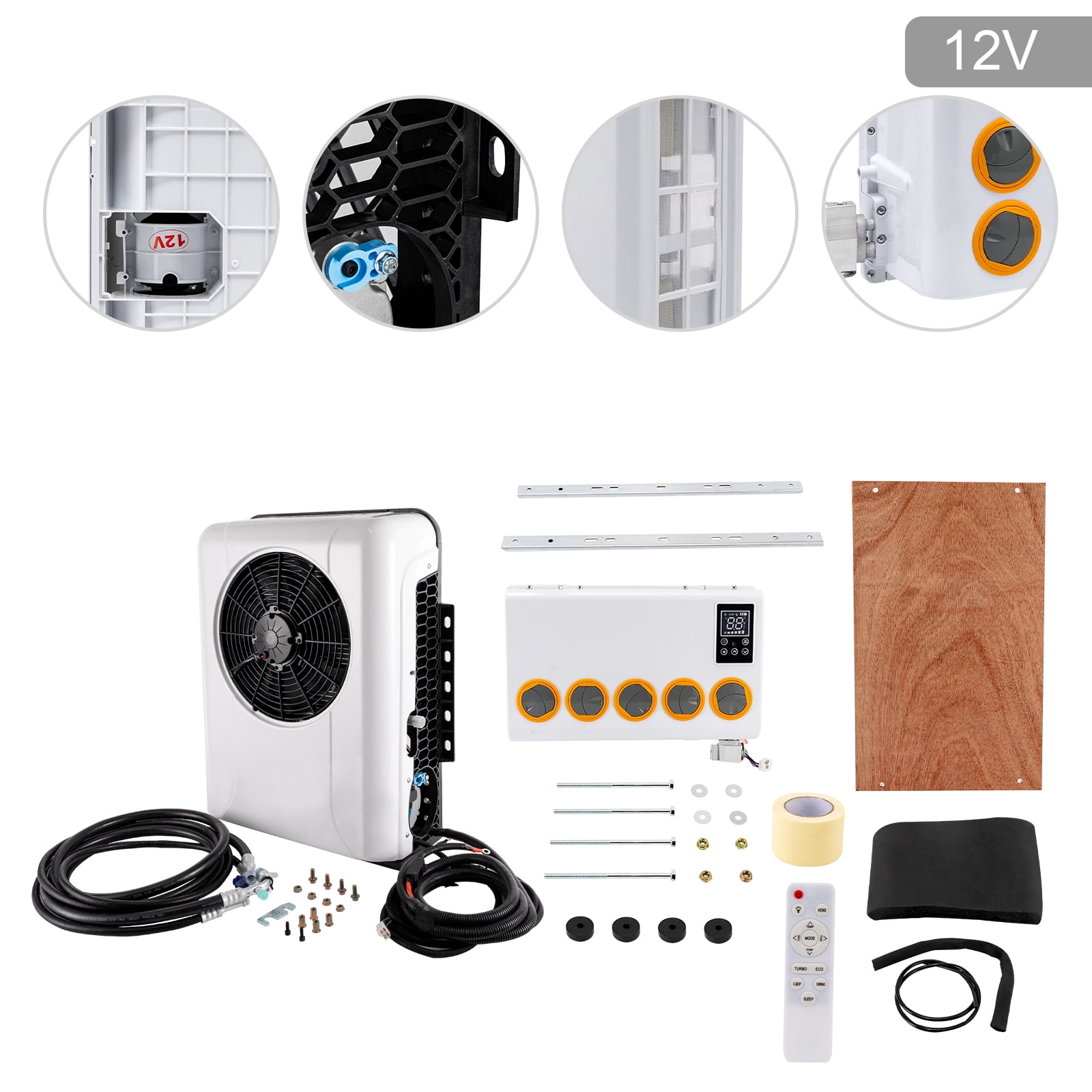 Fichiouy 12V Truck Bus RV Air Conditioner Kit 2000W/6800BTU Portable