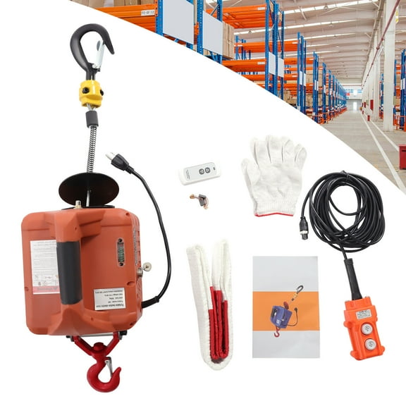 Fichiouy 1500W 660 lbs Electric Hoist Winch Engine Crane Overhead Lifting Wireless Remote